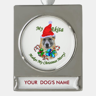 Akita Christmas Gifts Personalised Silver Plated Banner Ornament