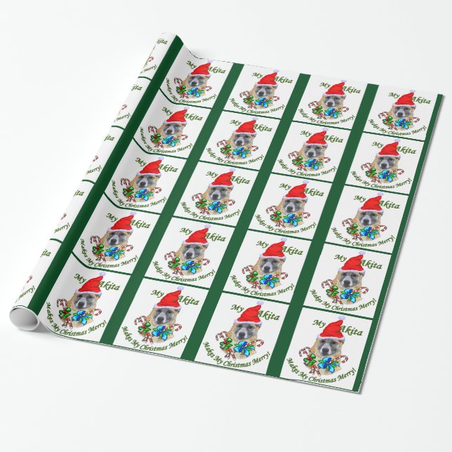 Akita Christmas Merry Wrapping Paper (Unrolled)
