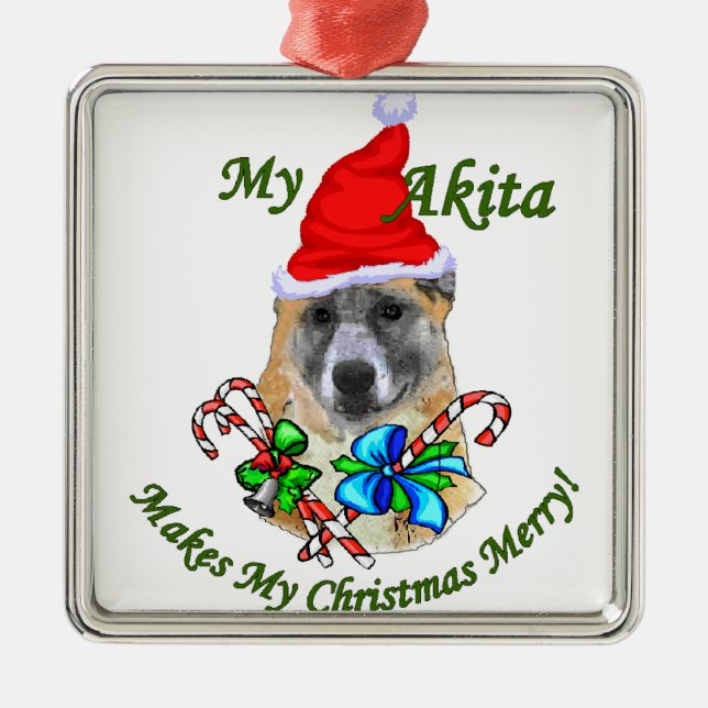 Akita Christmas Metal Tree Decoration (Front)