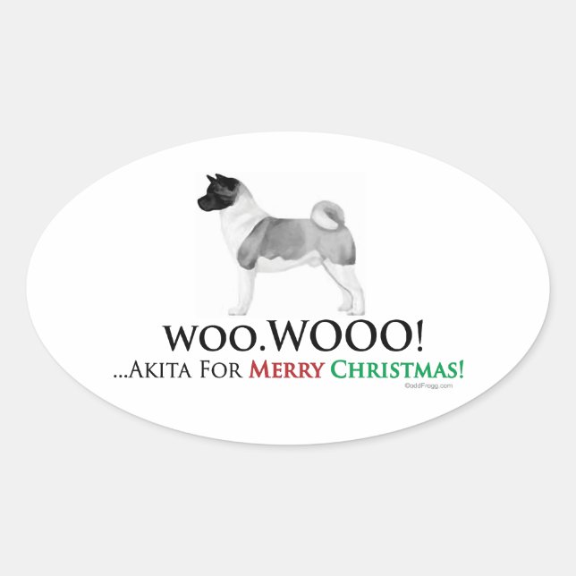 Akita Christmas Oval Sticker (Front)