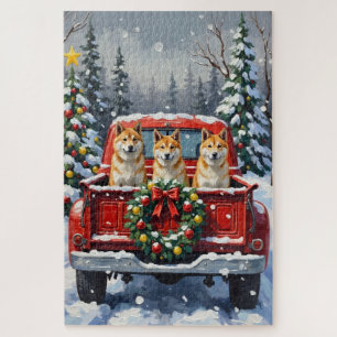 Akita Christmas Red Truck Holiday Jigsaw Puzzle