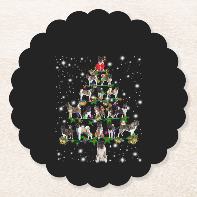 Akita Christmas Tree Covered By Flashli Paper Coaster (Front)