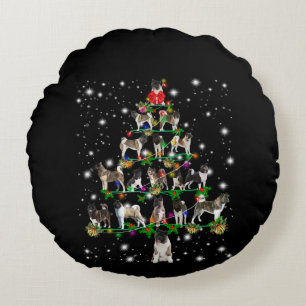 Akita Christmas Tree Covered By Flashli Round Cushion