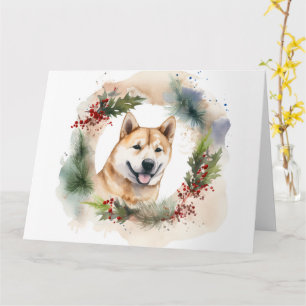 Akita Christmas Wreath Festive Pup Card