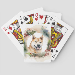 Akita Christmas Wreath Festive Pup Playing Cards