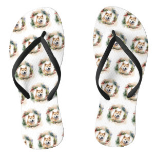 Akita Christmas Wreath Festive Pup Thongs