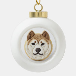 Akita Dog 3D Inspired Ceramic Ball Christmas Ornament
