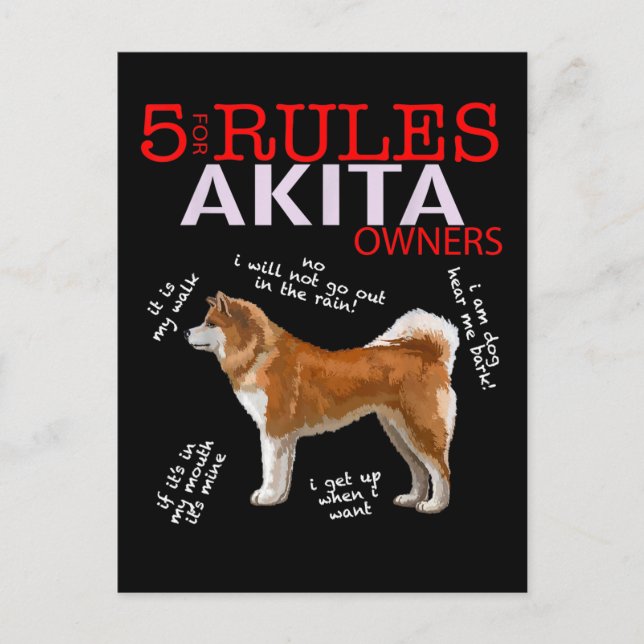 Akita Dog | 5 Rules Akita Dog Owner Announcement Postcard (Front)