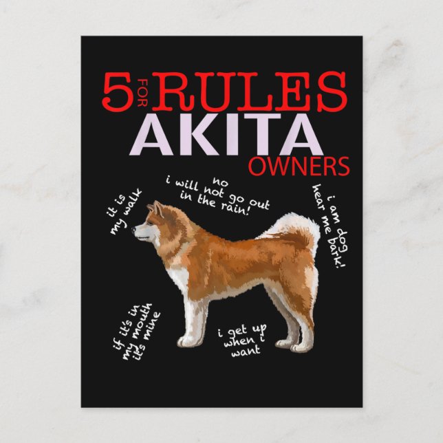 Akita Dog | 5 Rules Akita Dog Owner Invitation Postcard (Front)