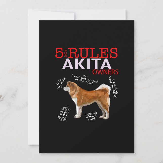 Akita Dog | 5 Rules Akita Dog Owner Thank You Card (Front)