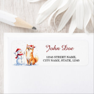 Akita Dog and Snowman Cute Christmas Custom Return Address Label