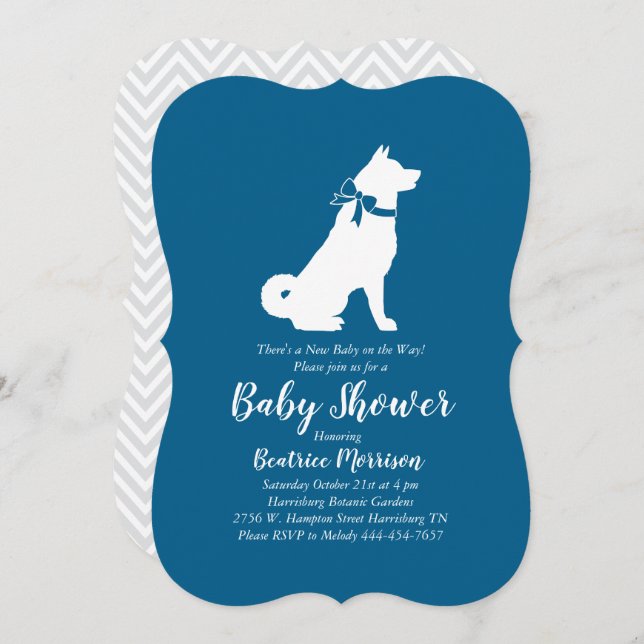 Akita Dog Baby Shower Boy Blue Invitation (Front/Back)