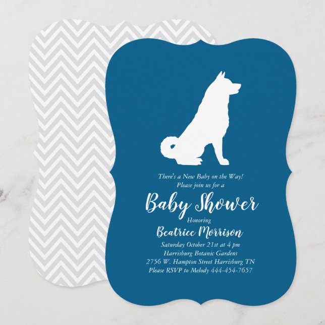 Akita Dog Baby Shower Boy Blue Invitation (Front/Back)