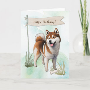 Akita Dog Breed Outside Under Birthday Sign Card