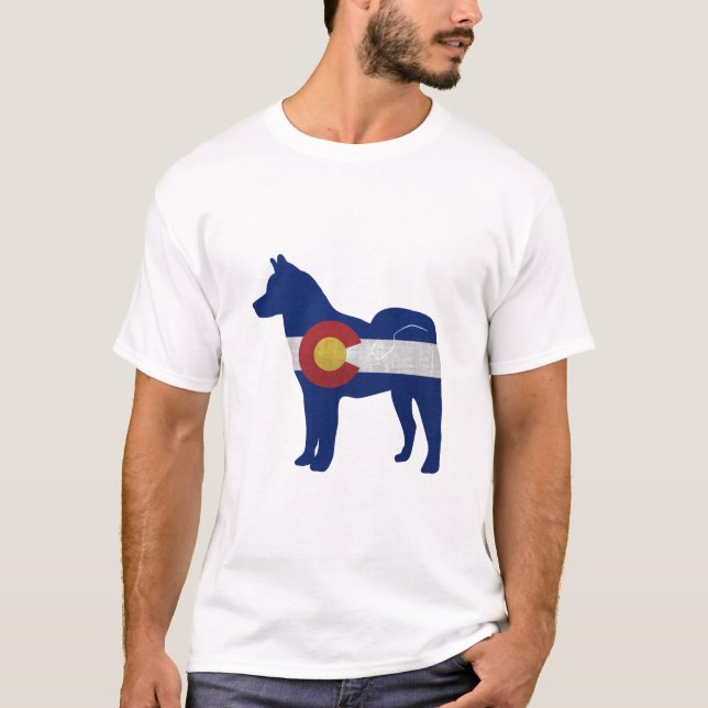 Akita Dog Breed Silhouette Colorado Flag T-Shirt (Front)