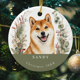 Akita Dog Breed Watercolor Christmas Ceramic Ornament