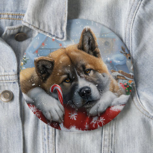 Akita Dog Christmas Festive 6 Cm Round Badge