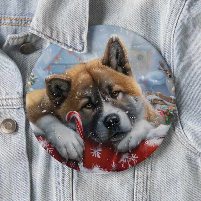 Akita Dog Christmas Festive 6 Cm Round Badge (In Situ)