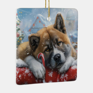 Akita Dog Christmas Festive Ceramic Ornament