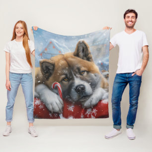 Akita Dog Christmas Festive Fleece Blanket