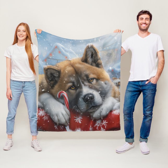 Akita Dog Christmas Festive Fleece Blanket (In Situ)