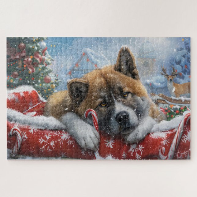Akita Dog Christmas Festive Jigsaw Puzzle (Horizontal)