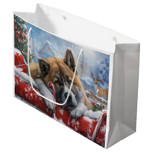 Akita Dog Christmas Festive Large Gift Bag (Front Angled)