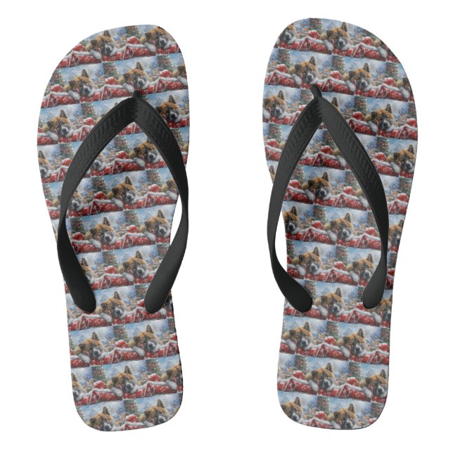 Akita Dog Christmas Festive Thongs (Footbed)
