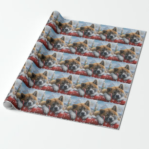Akita Dog Christmas Festive Wrapping Paper