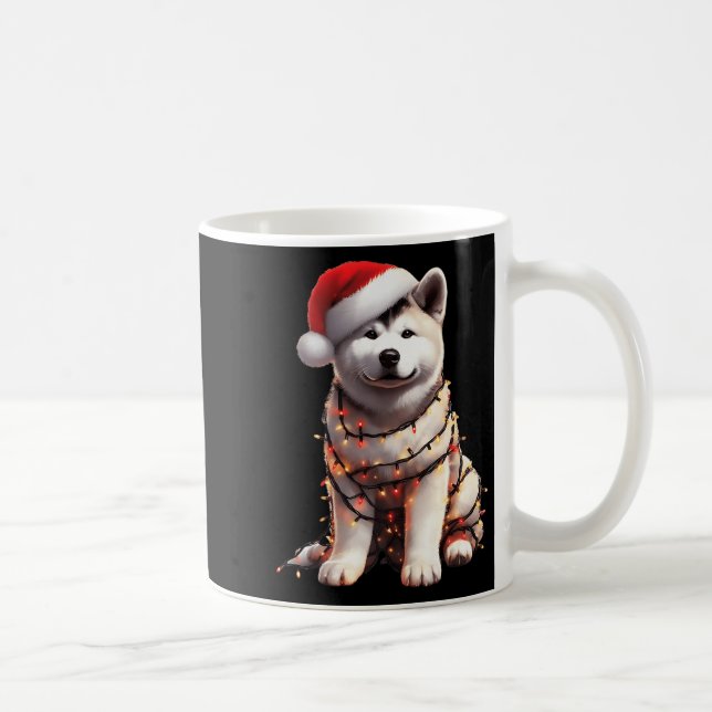 Akita Dog Christmas Lights Santa Hat Dog Lover Pre Coffee Mug (Right)
