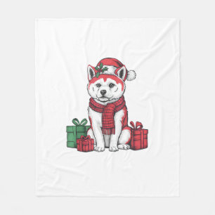 Akita Dog Christmas Outfits Santa Hat Dog Xmas Fleece Blanket