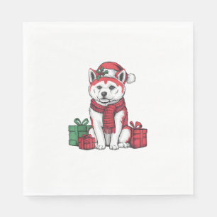 Akita Dog Christmas Outfits Santa Hat Dog Xmas Napkin