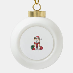 Akita Dog Christmas Parties Holiday Santa Dog Xmas Ceramic Ball Christmas Ornament