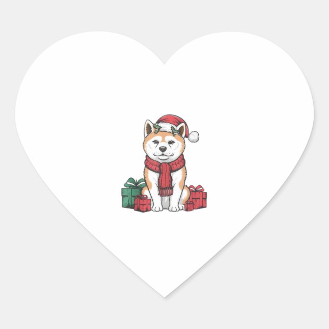 Akita Dog Christmas Parties Holiday Santa Dog Xmas Heart Sticker (Front)