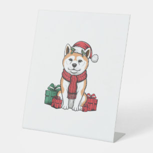 Akita Dog Christmas Parties Holiday Santa Dog Xmas Pedestal Sign