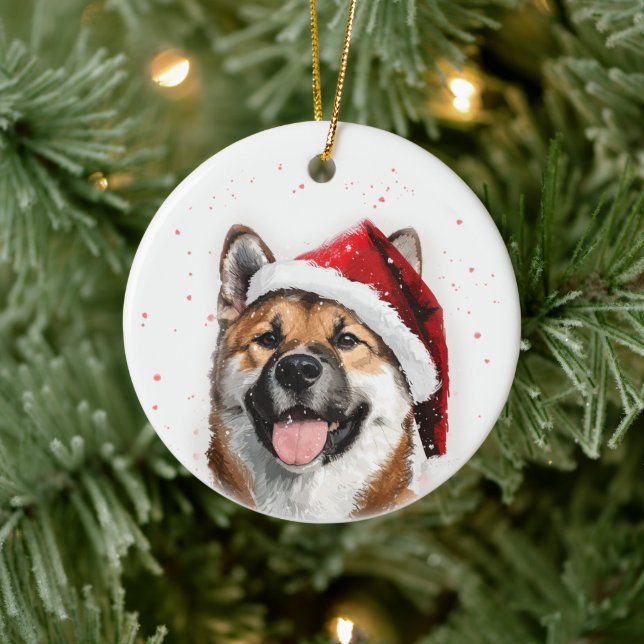 Akita Dog Christmas Personalized Ceramic Ornament (Tree)