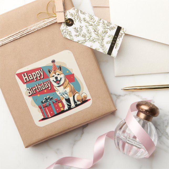 Akita Dog Colourful  Square Sticker (Gifting)