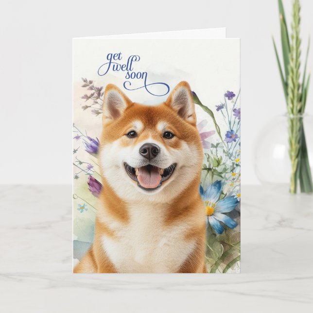 Akita Dog Get Well Wildflower Garden Card (Front)