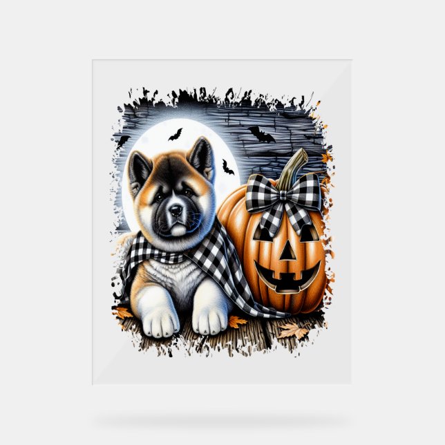 Akita Dog Halloween Square Acrylic Sign (Front)