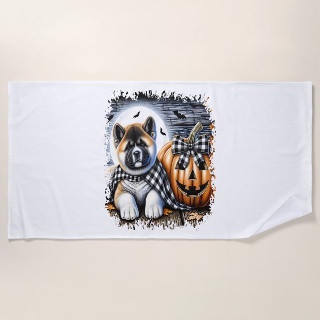 Akita Dog Halloween Square Beach Towel (Front)