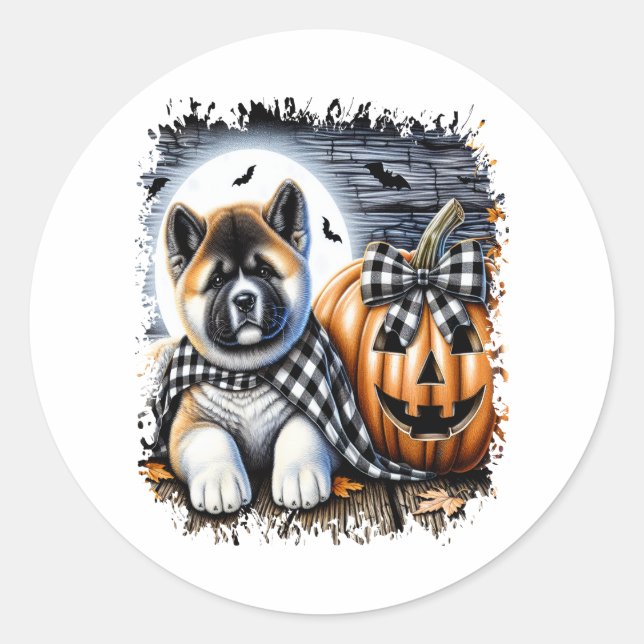 Akita Dog Halloween Square Classic Round Sticker (Front)