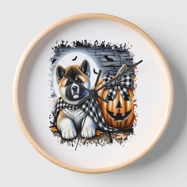 Akita Dog Halloween Square Clock (Front)