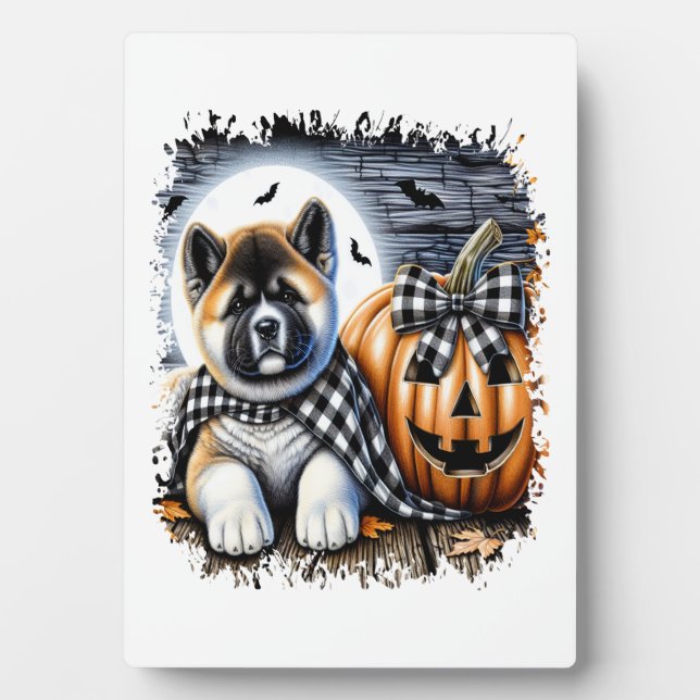Akita Dog Halloween Square Plaque (Front)