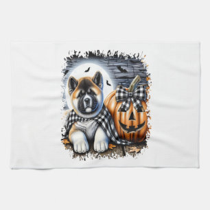 Akita Dog Halloween Square Tea Towel