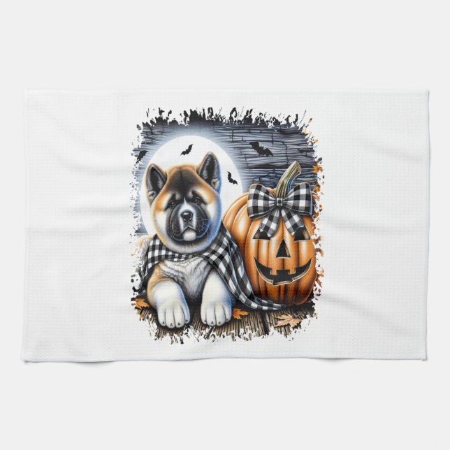 Akita Dog Halloween Square Tea Towel (Horizontal)