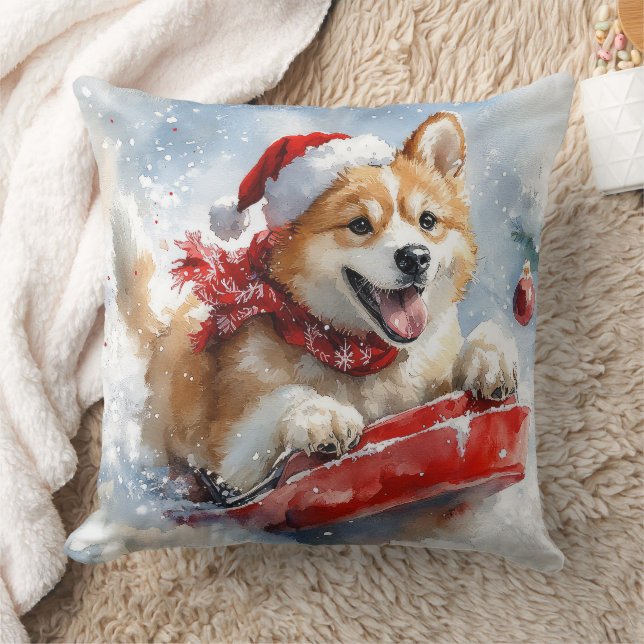 Akita Dog in Sledge Let it Snow Christmas Cushion (Blanket)