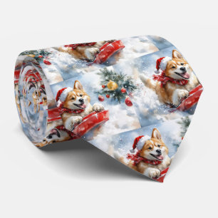 Akita Dog in Sledge Let it Snow Christmas Tie