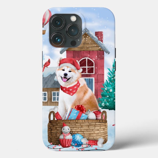 Akita Dog In snow Christmas Dog House Case-Mate iPhone Case (Back)