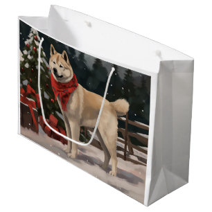 Akita Dog in Snow Christmas Large Gift Bag