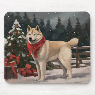 Akita Dog in Snow Christmas Mouse Pad